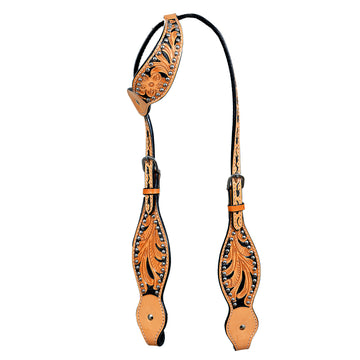 HILASON Western Horse Headstall Genuine American Leather Floral Tan